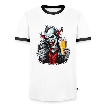 Vampir / Dracula / Blutsauger / Halloween / Mythos - Männer Kontrast-T-Shirt - Weiß/Schwarz - Vorne - AI Model Female 172 light (172cm) & AI Model Male 178 dark (178cm)