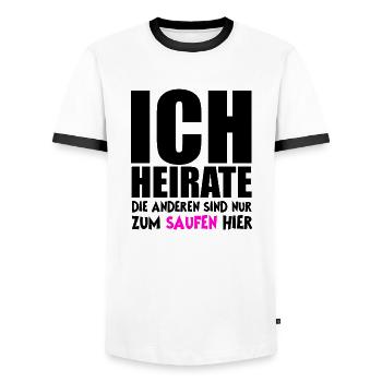 Bachelor Party / Bachelor Party / Weddings / Drinking - Men's Ringer Shirt - white/black - Front - AI Model Female 172 light (172cm) & AI Model Male 178 dark (178cm)