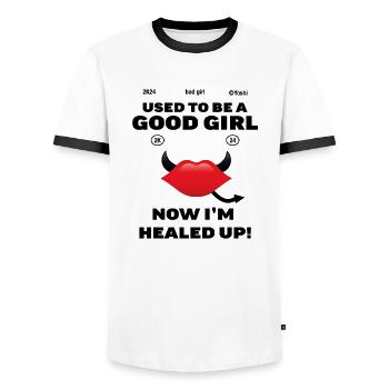 Mauvaise fille, bonne fille - T-shirt contrasté Homme - blanc/noir - Devant - AI Model Female 172 light (172cm) & AI Model Male 178 dark (178cm)