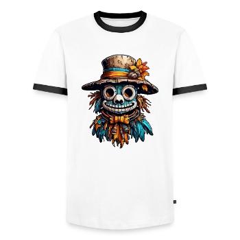 Scarecrow / Harvest Worker / Corn Field / Field - Men's Ringer Shirt - white/black - Front - AI Model Female 172 light (172cm) & AI Model Male 178 dark (178cm)