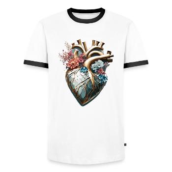 Heart / Mother's Day / Love / Holidays / Love - Men's Ringer Shirt - white/black - Front - AI Model Female 172 light (172cm) & AI Model Male 178 dark (178cm)
