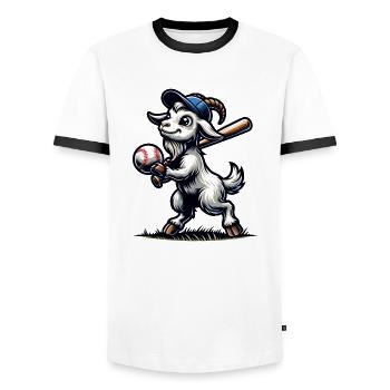 Cute Goat Playing Baseball Animal Lover Farm - Men's Ringer Shirt - white/black - Front - AI Model Female 172 light (172cm) & AI Model Male 178 dark (178cm)
