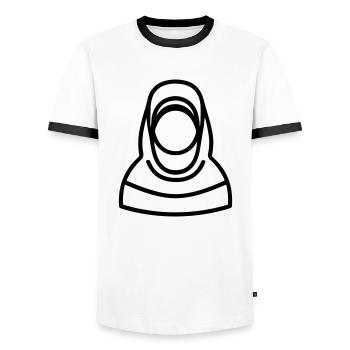 hijab foulard femme musulmane - T-shirt contrasté Homme - blanc/noir - Devant - AI Model Female 172 light (172cm) & AI Model Male 178 dark (178cm)