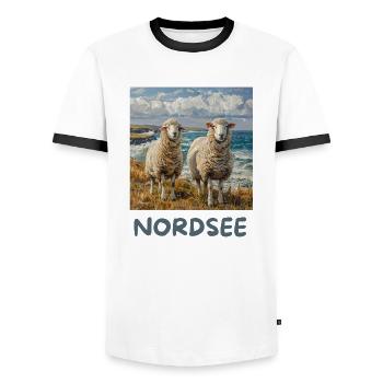 Moutons de la mer du Nord Allemagne du Nord Basse-Saxe - T-shirt contrasté Homme - blanc/noir - Devant - AI Model Female 172 light (172cm) & AI Model Male 178 dark (178cm)