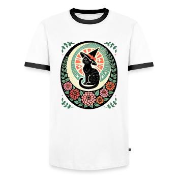 Vintage Black Cat Witch - Men's Ringer Shirt - white/black - Front - AI Model Female 172 light (172cm) & AI Model Male 178 dark (178cm)