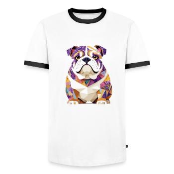 English Bulldog Playful Adorable Fun Animal Color - Men's Ringer Shirt - white/black - Front - AI Model Female 172 light (172cm) & AI Model Male 178 dark (178cm)