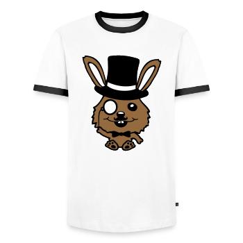 Sir Hase Monokel Brille Bart Zylinder Hut Mr. Herr - Männer Kontrast-T-Shirt - Weiß/Schwarz - Vorne - AI Model Female 172 light (172cm) & AI Model Male 178 dark (178cm)