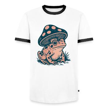 Vintage Mushroom Frog Cottagecore - Men's Ringer Shirt - white/black - Front - AI Model Female 172 light (172cm) & AI Model Male 178 dark (178cm)