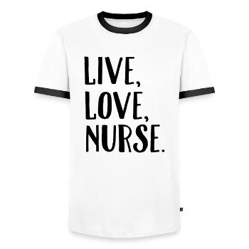 Live, Love, Nurse. - Men's Ringer Shirt - white/black - Front - AI Model Female 172 light (172cm) & AI Model Male 178 dark (178cm)