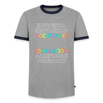 Acceptance - Tolerance - Empowerment - T-shirt contrasté Homme - gris/marine  - Devant - AI Model Female 172 light (172cm) & AI Model Male 178 light (178cm)
