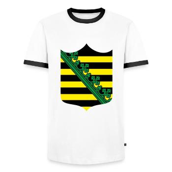 Saxony - Men's Ringer Shirt - white/black - Front - AI Model Female 172 light (172cm) & AI Model Male 178 dark (178cm)