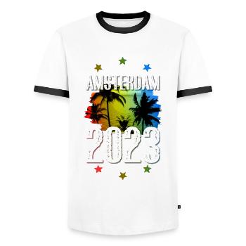 Amsterdam 2023 - Men's Ringer Shirt - white/black - Front - AI Model Female 172 light (172cm) & AI Model Male 178 dark (178cm)