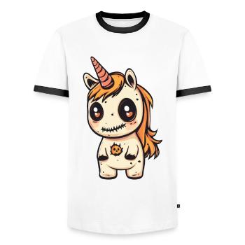 Einhorn Halloween Zombie - Männer Kontrast-T-Shirt - Weiß/Schwarz - Vorne - AI Model Female 172 light (172cm) & AI Model Male 178 dark (178cm)
