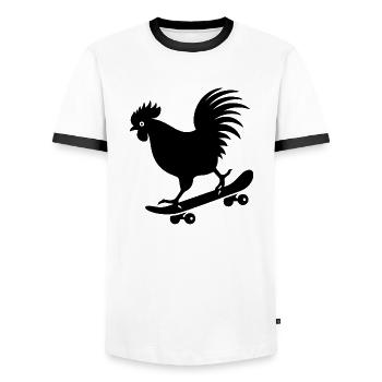 Chicken Rooster Hen Skateboard Skater Silhouette - Men's Ringer Shirt - white/black - Front - AI Model Female 172 light (172cm) & AI Model Male 178 dark (178cm)