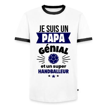 Papa génial & handballeur – idée fête des pères - T-shirt contrasté Homme - blanc/noir - Devant - AI Model Female 172 light (172cm) & AI Model Male 178 dark (178cm)