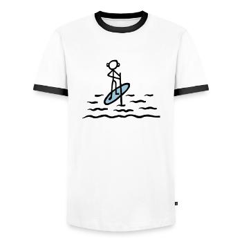 Paddling SUP - V2 - Men's Ringer Shirt - white/black - Front - AI Model Female 172 light (172cm) & AI Model Male 178 dark (178cm)