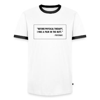 Before Physical Therapy - Funny Physio Design - T-shirt contrasté Homme - blanc/noir - Devant - AI Model Female 172 light (172cm) & AI Model Male 178 dark (178cm)