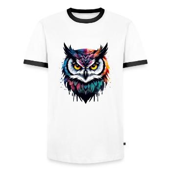 Owl Cool Colorful Feathers Cool Cool Bird - Men's Ringer Shirt - white/black - Front - AI Model Female 172 light (172cm) & AI Model Male 178 dark (178cm)