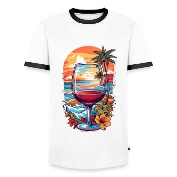 Verre de vin de plage - T-shirt contrasté Homme - blanc/noir - Devant - AI Model Female 172 light (172cm) & AI Model Male 178 dark (178cm)
