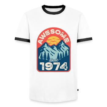 Awesome since 1974 - Men's Ringer Shirt - white/black - Front - AI Model Female 172 light (172cm) & AI Model Male 178 dark (178cm)