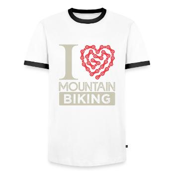 I love mountain biking I love mountain biking - Men's Ringer Shirt - white/black - Front - AI Model Female 172 light (172cm) & AI Model Male 178 dark (178cm)