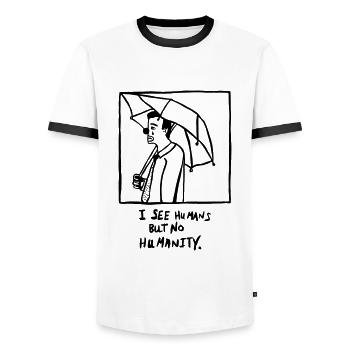 Je vois des gens, mais pas l'humanité - T-shirt contrasté Homme - blanc/noir - Devant - AI Model Female 172 light (172cm) & AI Model Male 178 dark (178cm)