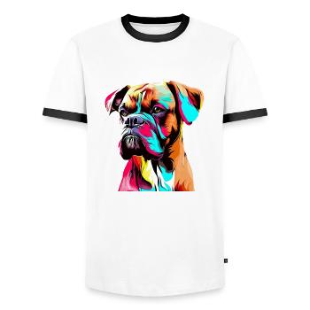 Boxer Drawing - Men's Ringer Shirt - white/black - Front - AI Model Female 172 light (172cm) & AI Model Male 178 dark (178cm)