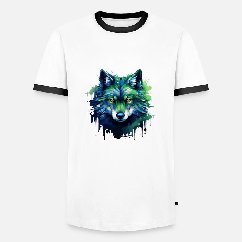 Blauer Wolf - Männer Kontrast-T-Shirt - Weiß/Schwarz