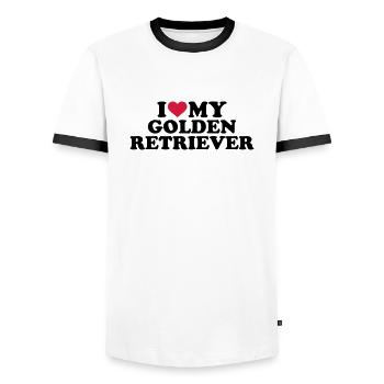 I love my Golden Retriever - Men's Ringer Shirt - white/black - Front - AI Model Female 172 light (172cm) & AI Model Male 178 dark (178cm)