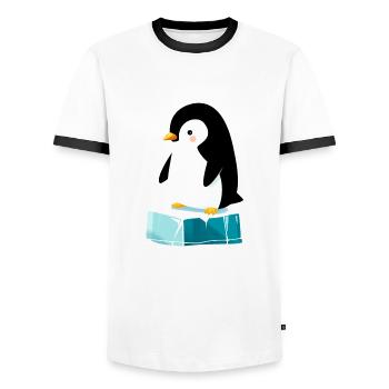 Petit pingouin sur bloc de glace - T-shirt contrasté Homme - blanc/noir - Devant - AI Model Female 172 light (172cm) & AI Model Male 178 dark (178cm)