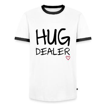 Hug Dealer - Men's Ringer Shirt - white/black - Front - AI Model Female 172 light (172cm) & AI Model Male 178 dark (178cm)