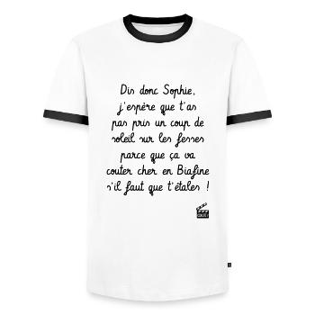 Camping : réplique culte ! Humour - Drôle - T-shirt contrasté Homme - blanc/noir - Devant - AI Model Female 172 light (172cm) & AI Model Male 178 dark (178cm)