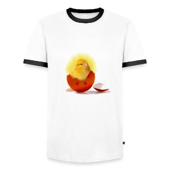 poussin_super_saiyan - Männer Kontrast-T-Shirt - Weiß/Schwarz - Vorne - AI Model Female 172 light (172cm) & AI Model Male 178 dark (178cm)