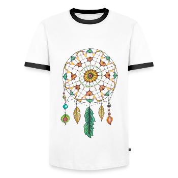 Traumfänger - Dreamcatcher - Men's Ringer Shirt - white/black - Front - AI Model Female 172 light (172cm) & AI Model Male 178 dark (178cm)