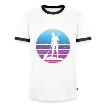 Standup Paddleboard Stand up Paddling Board - Men's Ringer Shirt - white/black - Front - AI Model Female 172 light (172cm) & AI Model Male 178 dark (178cm)