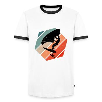 foilwing wingsurfen wingsurf Damen Herren - Männer Kontrast-T-Shirt - Weiß/Schwarz - Vorne - AI Model Female 172 light (172cm) & AI Model Male 178 dark (178cm)