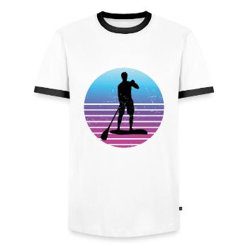Standup Paddle Standup Paddleboard Femmes Hommes - T-shirt contrasté Homme - blanc/noir - Devant - AI Model Female 172 light (172cm) & AI Model Male 178 dark (178cm)