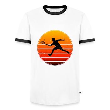 Men's Racquetball Pickleball Play Pickleball - Men's Ringer Shirt - white/black - Front - AI Model Female 172 light (172cm) & AI Model Male 178 dark (178cm)