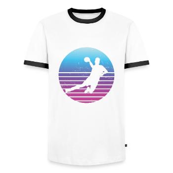 Joueurs de handball Handball Joueurs de handball Jeux de handball - T-shirt contrasté Homme - blanc/noir - Devant - AI Model Female 172 light (172cm) & AI Model Male 178 dark (178cm)
