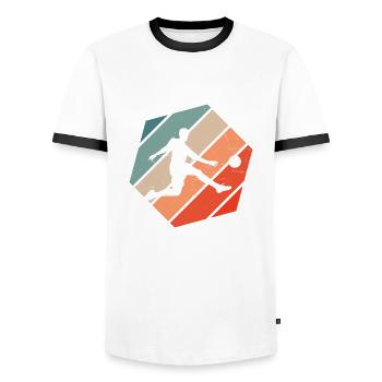 Herren Fussballspielen Fussballspieler Fussball - Männer Kontrast-T-Shirt - Weiß/Schwarz - Vorne - AI Model Female 172 light (172cm) & AI Model Male 178 dark (178cm)