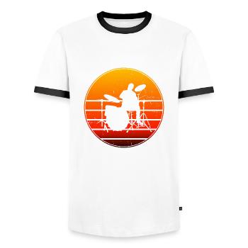 Drummer Men's Percussionist Drum Kit - Men's Ringer Shirt - white/black - Front - AI Model Female 172 light (172cm) & AI Model Male 178 dark (178cm)