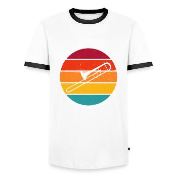 Posaunist Damen Herren Tenorposaune Blechblasinstr - Männer Kontrast-T-Shirt - Weiß/Schwarz - Vorne - AI Model Female 172 light (172cm) & AI Model Male 178 dark (178cm)