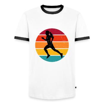 Course Jogging Course Jogging Fitness Cross Country - T-shirt contrasté Homme - blanc/noir - Devant - AI Model Female 172 light (172cm) & AI Model Male 178 dark (178cm)