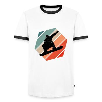 Damen Snowboard Wintersport Snowboarding Herren - Männer Kontrast-T-Shirt - Weiß/Schwarz - Vorne - AI Model Female 172 light (172cm) & AI Model Male 178 dark (178cm)