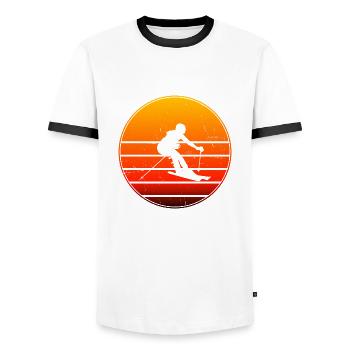 Ski acrobatique Femmes Ski acrobatique Sports d’hiver - T-shirt contrasté Homme - blanc/noir - Devant - AI Model Female 172 light (172cm) & AI Model Male 178 dark (178cm)