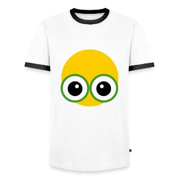 YELLOW-GREEN-EYE-MONSTER aka Y-G-E-M - Men's Ringer Shirt - white/black - Front - AI Model Female 172 light (172cm) & AI Model Male 178 dark (178cm)