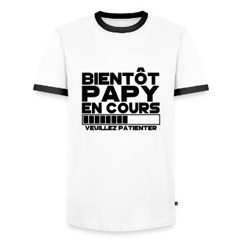 bientôt PAPY(veuillez patienter) - T-shirt contrasté Homme - blanc/noir - Devant - AI Model Female 172 light (172cm) & AI Model Male 178 dark (178cm)