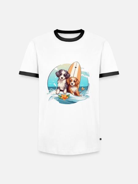 Two surfing dogs - Men's Ringer Shirt - white/black