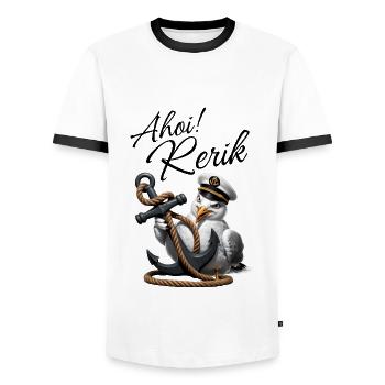 Ahoy Rerik Mouette drôle avec ancre - T-shirt contrasté Homme - blanc/noir - Devant - AI Model Female 172 light (172cm) & AI Model Male 178 dark (178cm)