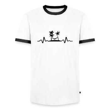 Relax Herzschlag, Hängematte, Urlaub - EKG - Männer Kontrast-T-Shirt - Weiß/Schwarz - Vorne - AI Model Female 172 light (172cm) & AI Model Male 178 dark (178cm)